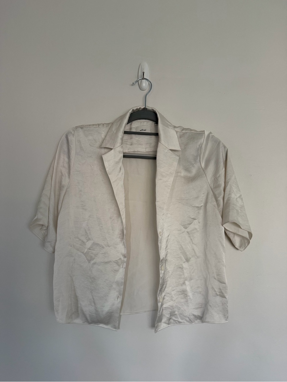 Wilfred Satin Short Sleeve Button-Up Blouse Ivory XS